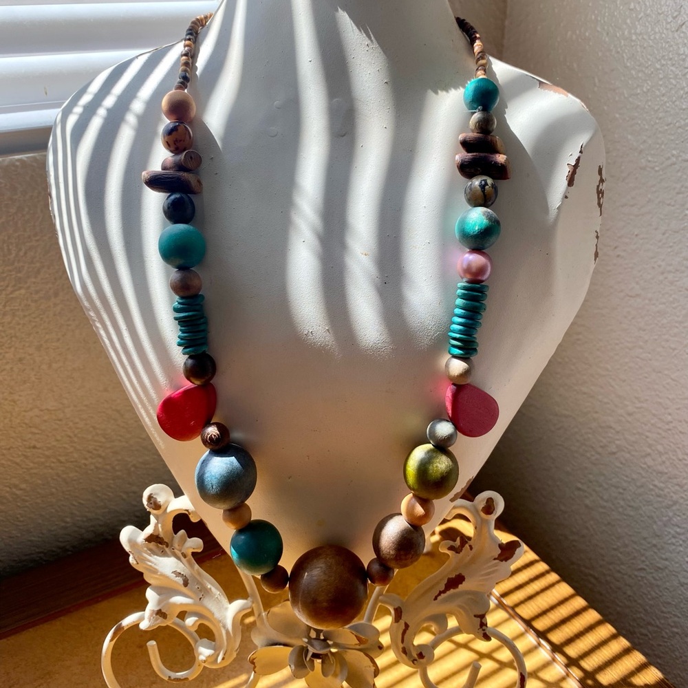 Multicolor Wooden Beaded Necklace from the Philippines